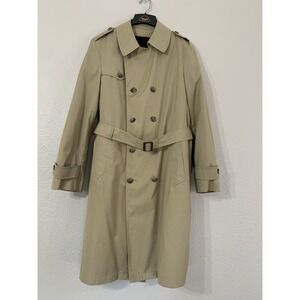 Vtg Botany 500 Men's 38 Long Dbl Breasted Trench Coat Khaki‎ Removable Lining